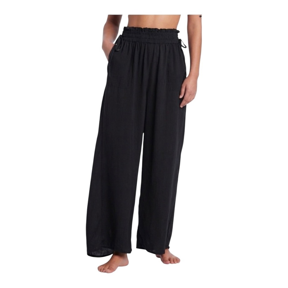 Red Carter Black Wide Leg Smocked Paperbag‎ Waist Pants RCHS25B001 Womens XS NEW